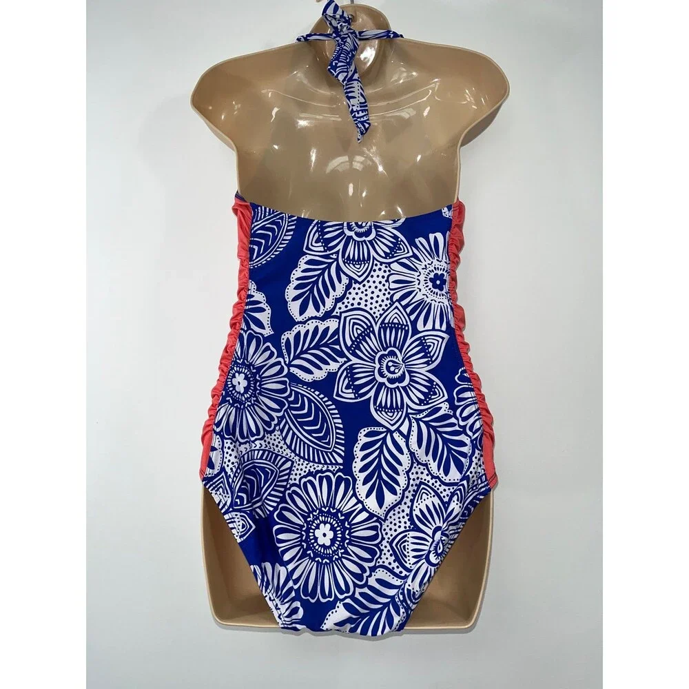 Cleanwater Blue & White Floral One-Piece Swimsuit ~ Size L